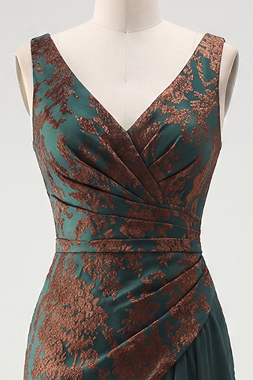Dark Green Floral Mermaid V-Neck Ruched Long Velvet Holiday Dress