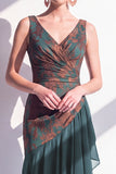 Dark Green Floral Mermaid V-Neck Ruched Long Velvet Holiday Dress