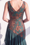 Dark Green Floral Mermaid V-Neck Ruched Long Velvet Holiday Dress