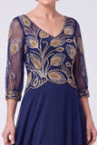 Green Beaded A Line V-Neck Chiffon Long Mother of the Bride Dress with Sleeves