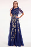 Green Tulle Beaded A Line Long Mother of the Bride Dress with Cape