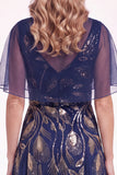 Green Tulle Beaded A Line Long Mother of the Bride Dress with Cape