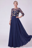 Green Beaded Chiffon A Line 3/4 Sleeves Long Mother of the Bride Dress