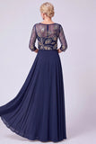 Green Beaded Chiffon A Line 3/4 Sleeves Long Mother of the Bride Dress