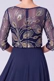 Green Beaded Chiffon A Line 3/4 Sleeves Long Mother of the Bride Dress