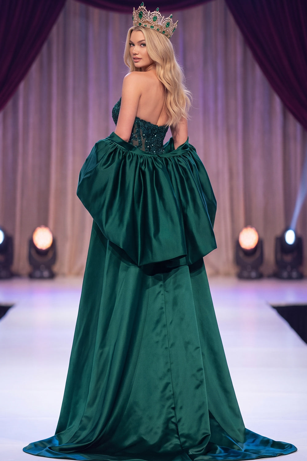 Sparkly Dark Green Mermaid Corset Sequin Long Pageant Dress with Cape