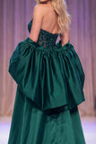 Sparkly Dark Green Mermaid Corset Sequin Long Pageant Dress with Cape