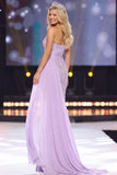 Sparkly Lilac Lace Corset Sweetheart Sequin Ruched Long Pageant Dress with Cape