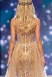 Sparkly Golden Corset Mermaid Sequin Long Pageant Dress with Cape