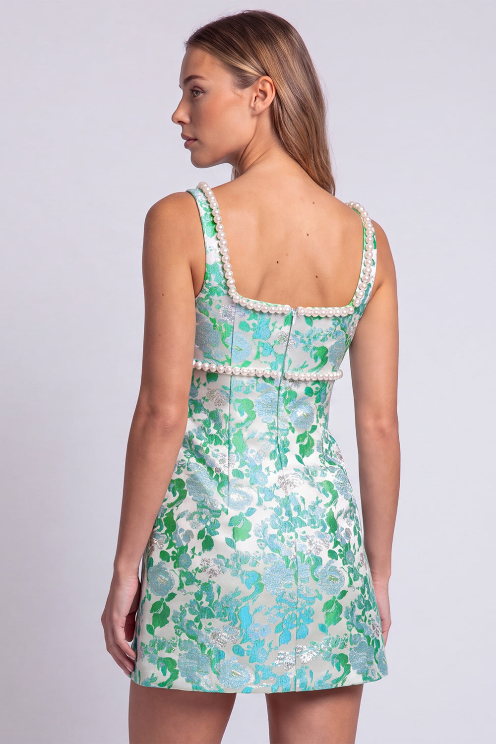 Light Blue Floral Tight Beaded Short Homecoming Dress with Slit