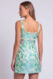 Light Blue Floral Tight Beaded Short Homecoming Dress with Slit