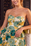 Green Floral Jacquard A Line Ruffled Short Homecoming Dress
