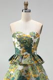 Green Floral Jacquard A Line Ruffled Short Homecoming Dress