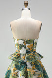 Green Floral Jacquard A Line Ruffled Short Homecoming Dress