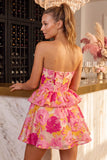 Green Floral Jacquard A Line Ruffled Short Homecoming Dress