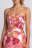Pink Floral Jacquard Corset A Line Short Homecoming Dress with Slit