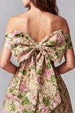 Champagne Jacquard A-Line Ruched Short Homecoming Dress with Bow