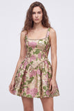 Champagne Square Neck Floral Beaded Short Corset Homecoming Dress