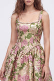 Champagne Square Neck Floral Beaded Short Corset Homecoming Dress