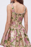 Champagne Square Neck Floral Beaded Short Corset Homecoming Dress
