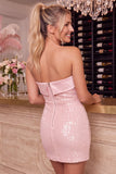 Sparkly Black Sequin Tight Strapless Short Homecoming Dress