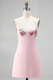 Pink Floral Spaghetti Straps Sequin Short Homecoming Dress