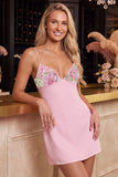 Pink Floral Spaghetti Straps A Line Short Homecoming Dress