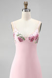 Pink Floral Spaghetti Straps Sequin Short Homecoming Dress
