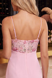 Pink Floral Spaghetti Straps A Line Short Homecoming Dress