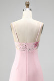 Pink Floral Spaghetti Straps Sequin Short Homecoming Dress