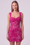 Sky Blue Floral Beaded Ruched Tight Short Homecoming Dress