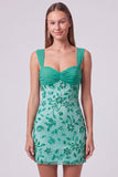 Sky Blue Floral Beaded Ruched Tight Short Homecoming Dress
