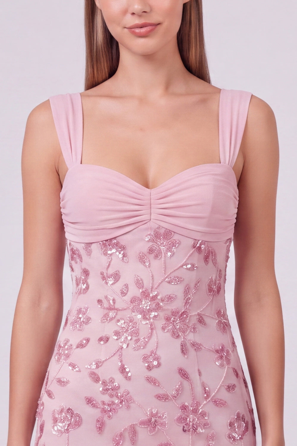 Sky Blue Floral Beaded Ruched Tight Short Homecoming Dress