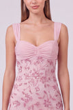Sky Blue Floral Beaded Ruched Tight Short Homecoming Dress