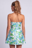 Light Blue Floral Jacquard A Line Strapless Short Homecoming Dress