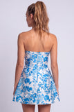 Light Blue Floral Jacquard A Line Strapless Short Homecoming Dress