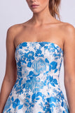 Light Blue Floral Jacquard A Line Strapless Short Homecoming Dress