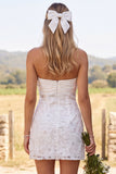 Ivory Tight Sweetheart Ruched Floral Short Wedding Dress