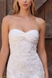 Ivory Tight Sweetheart Ruched Floral Short Wedding Dress