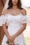 Ivory Floral A Line Lace Ruffled Short Boho Wedding Dress