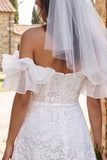 Ivory Floral A Line Lace Ruffled Short Boho Wedding Dress