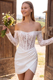 Ivory Corset Tight Lace Draped Short Wedding Dress with Pearls