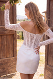 Ivory Corset Tight Lace Draped Short Wedding Dress with Pearls