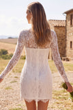 Ivory Floral Tight Long Sleeves Lace Short Boho Wedding Dress