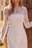 Ivory Floral Tight Long Sleeves Lace Short Boho Wedding Dress