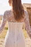 Ivory Floral Tight Long Sleeves Lace Short Boho Wedding Dress
