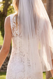 Ivory Floral Bodycon Boat Neck Lace Midi Boho Wedding Dress