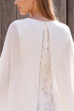 Ivory Tight Floral Lace Round Neck Short Boho Wedding Dress with Cape