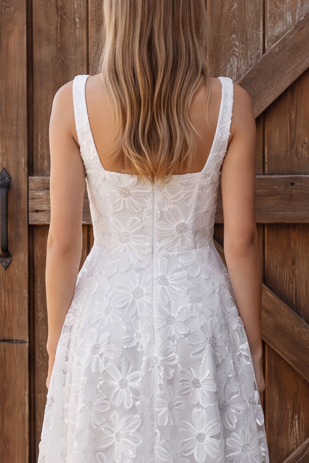 Floral Ivory A Line Sequin Lace Corset Midi Boho Wedding Dress