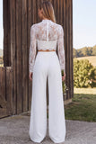 Ivory Lace Long Sleeves High Neck Two Piece Wedding Outfits